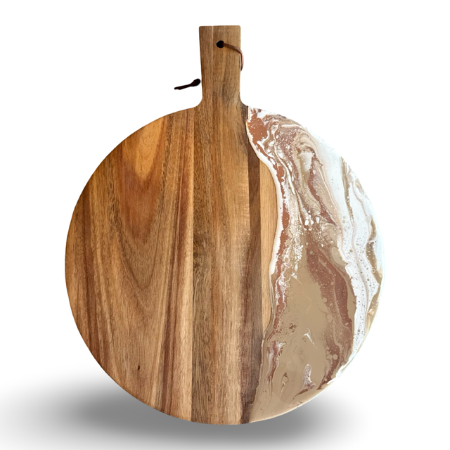 Luxe ronde borrelplank -40x30 -beige/wit/koper