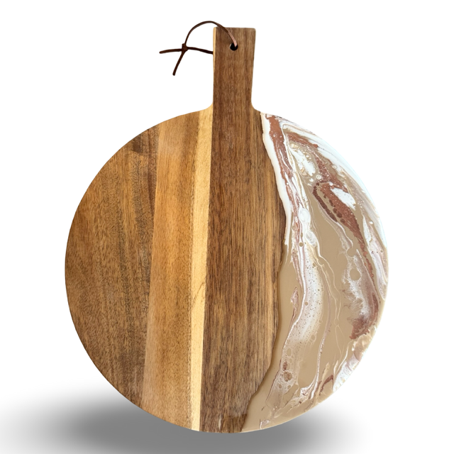 Luxe ronde borrelplank -40x30 -beige/wit/koper