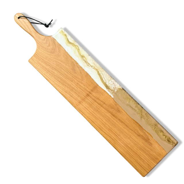 XL Luxe eikenhouten borrelplank - wit/beige/goud - 80 cm