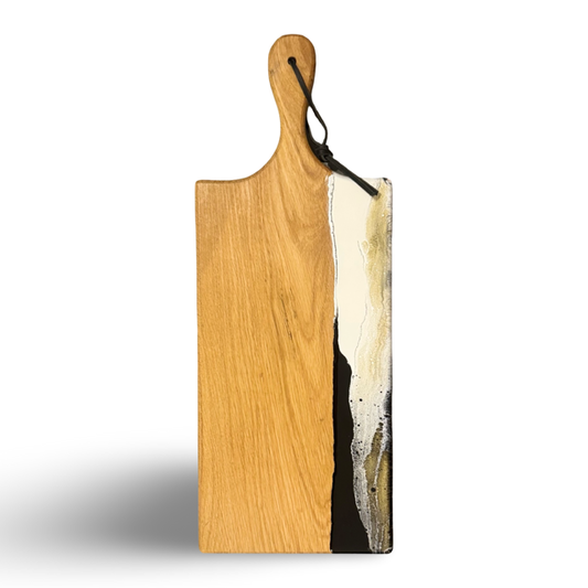 Eikenhouten luxe borrelplank -zwart/wit/goud - 50 cm