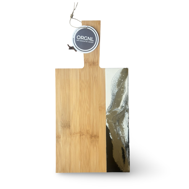 Epoxy borrelplank zwart/wit/goud maat M