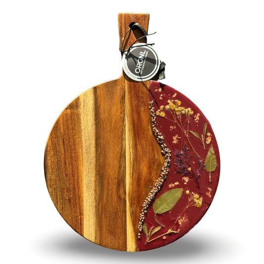 Luxe ronde borrelplank -Flowers and stones