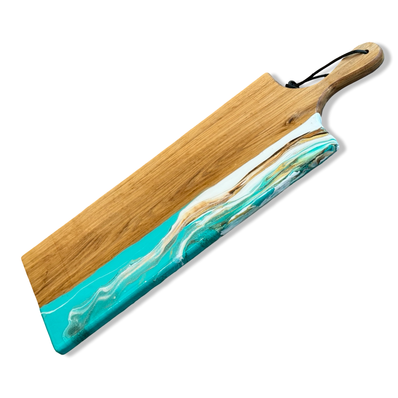 Luxe borrelplank met epoxy - wit/turquoise/bruin/goud - 60 cm