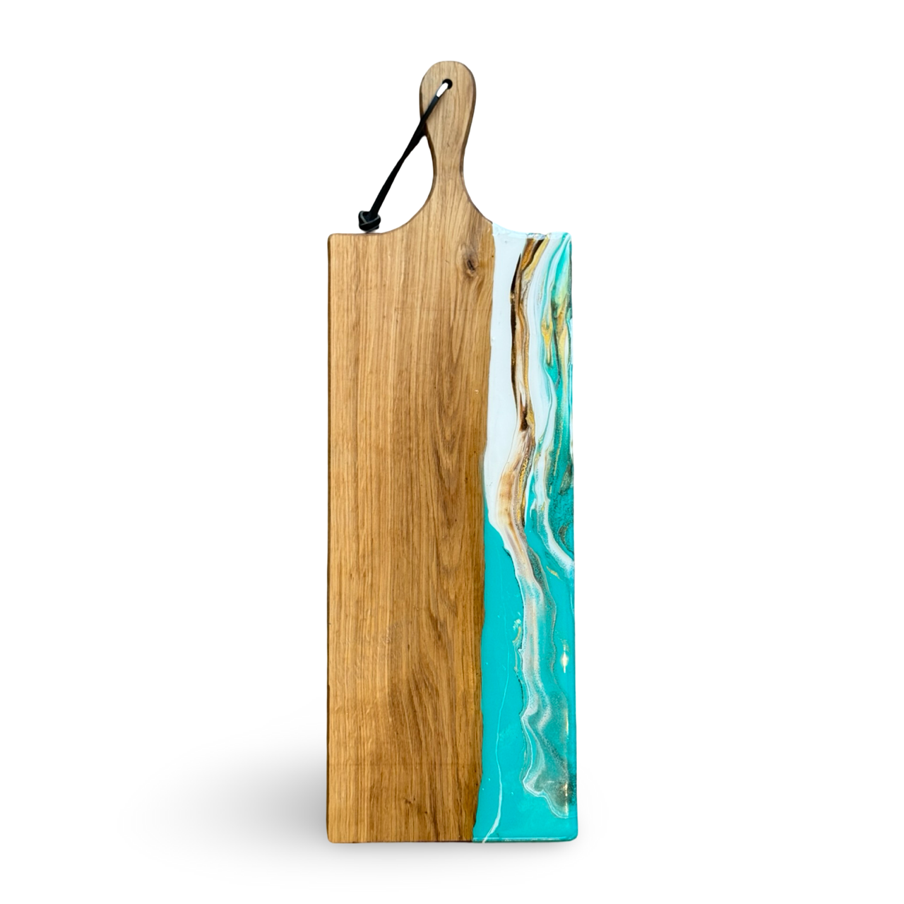 Luxe borrelplank met epoxy - wit/turquoise/bruin/goud - 60 cm
