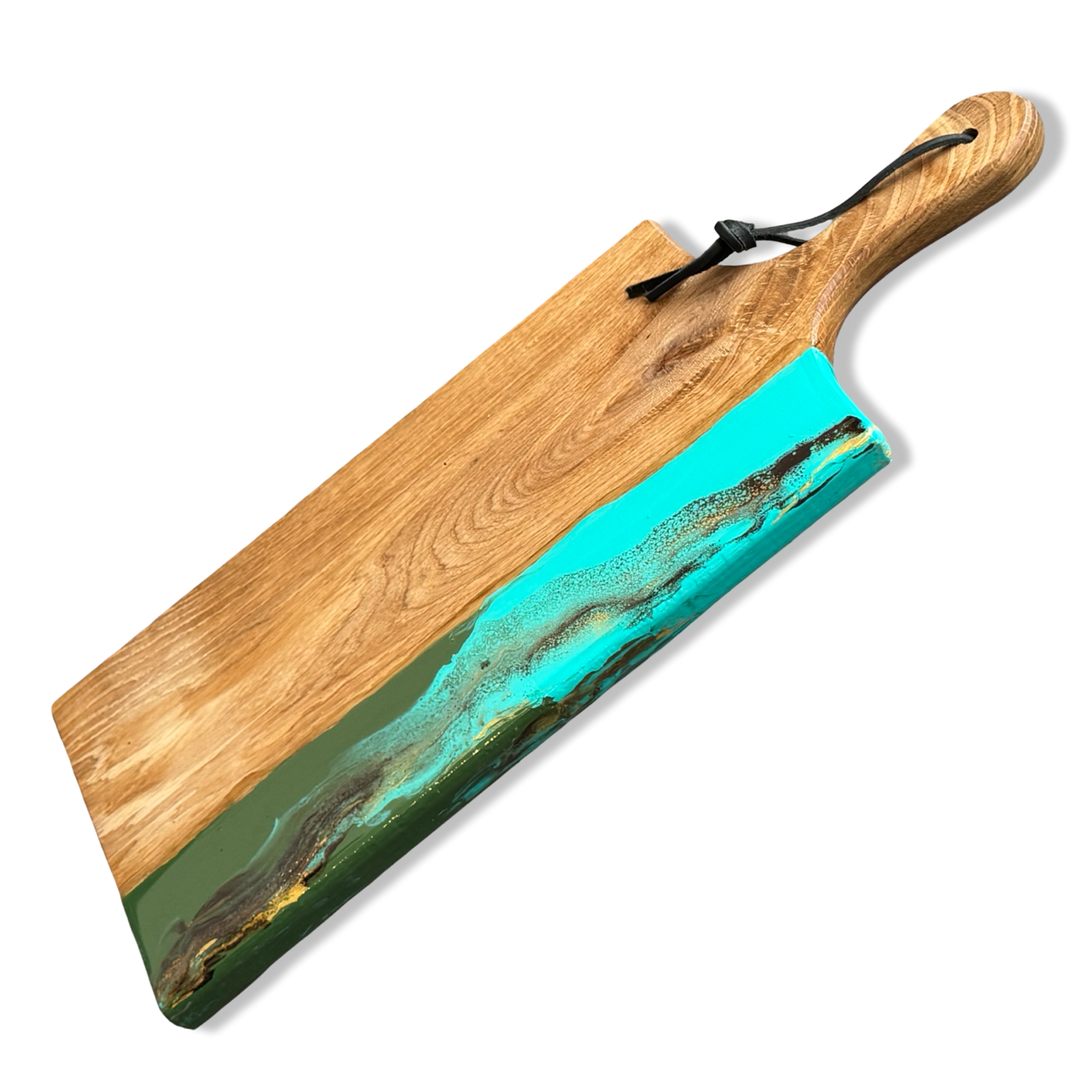 Luxe borrelplank -  50 cm - turquoise/olijfgroen/bruin/goud