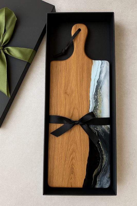 Eikenhouten luxe borrelplank Deluxe 60 cm zwart/wit/goud