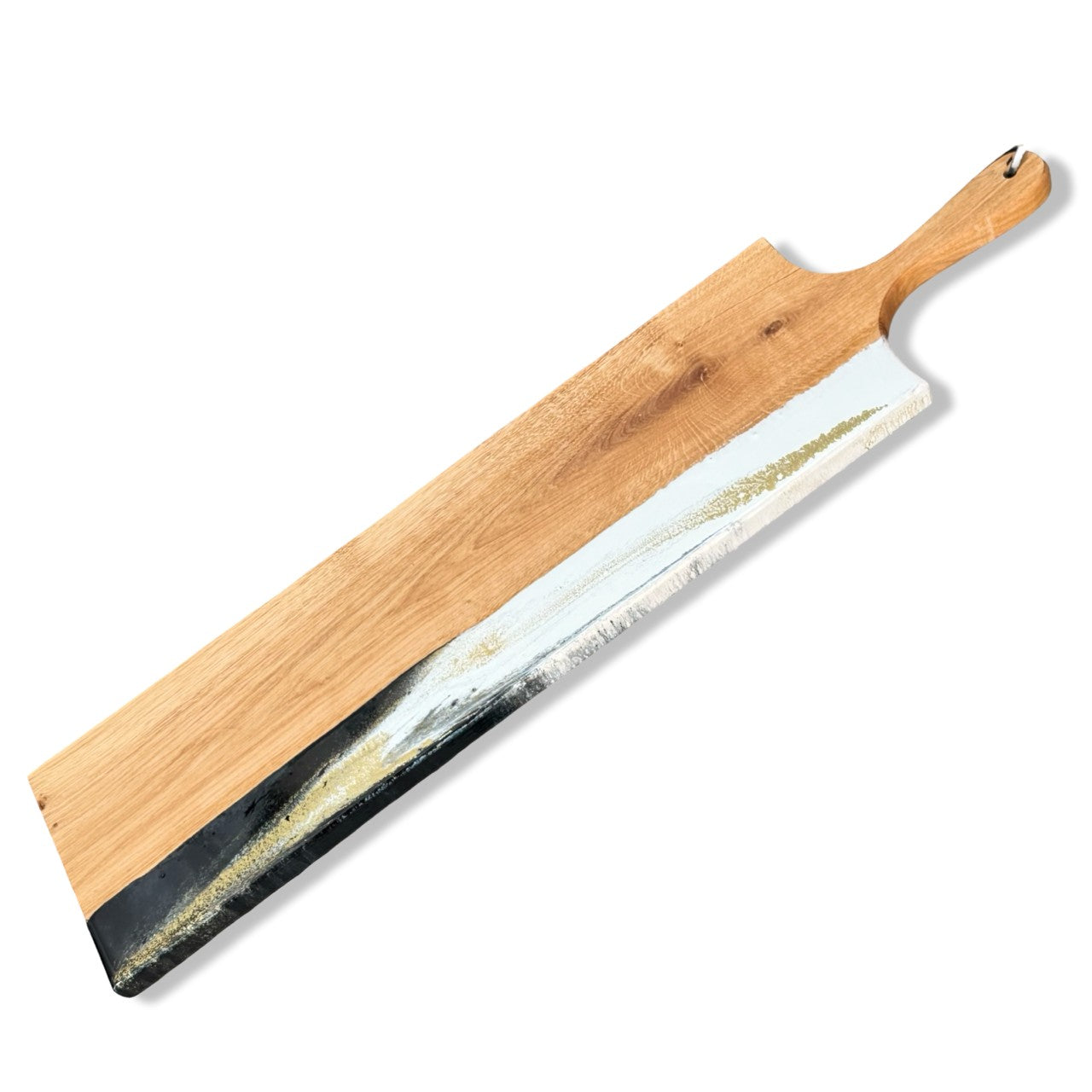 Eikenhouten luxe borrelplank Deluxe 60 cm zwart/wit/goud