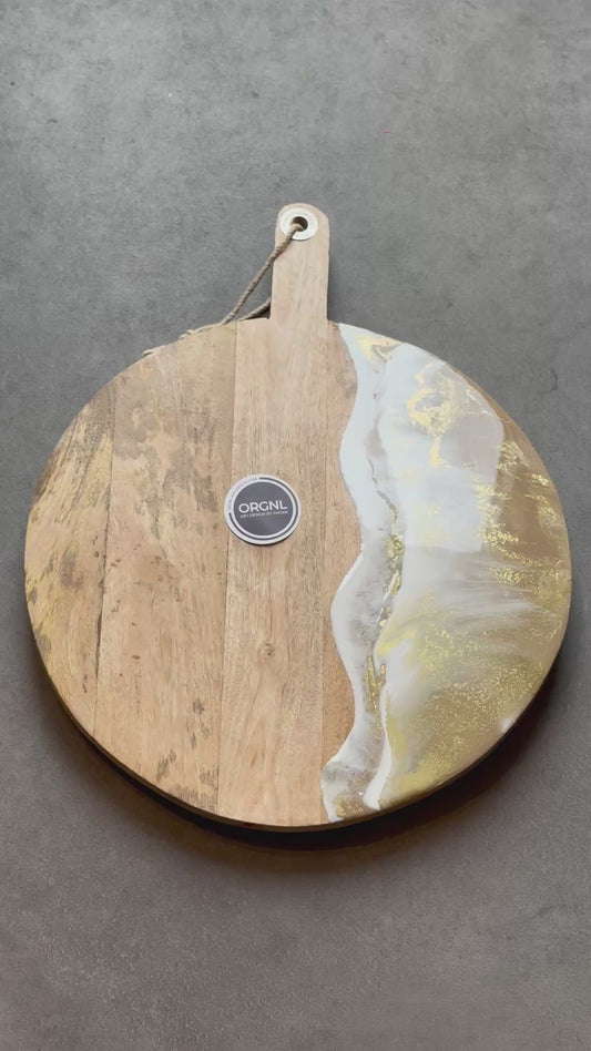 Luxe epoxy borrelplank beige/wit/goud