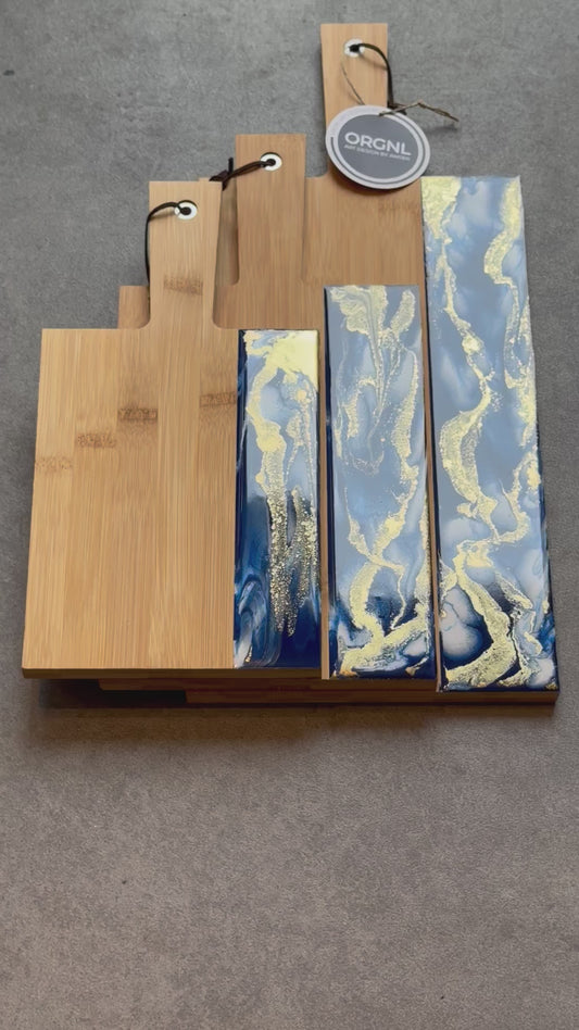 Set 3 epoxy borrelplanken blauw/wit/goud 10% korting