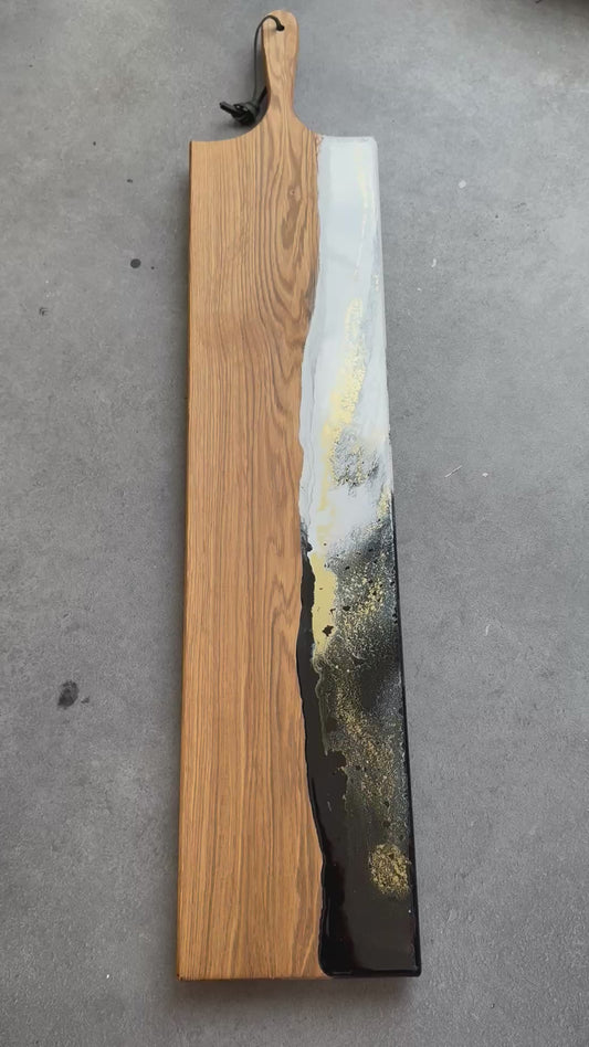 Luxe borrelplank XL Deluxe - 80 cm- zwart/wit/goud