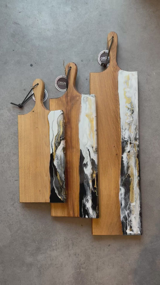 Luxe borrelplank met epoxy - wit/zwart/goud - 60 cm