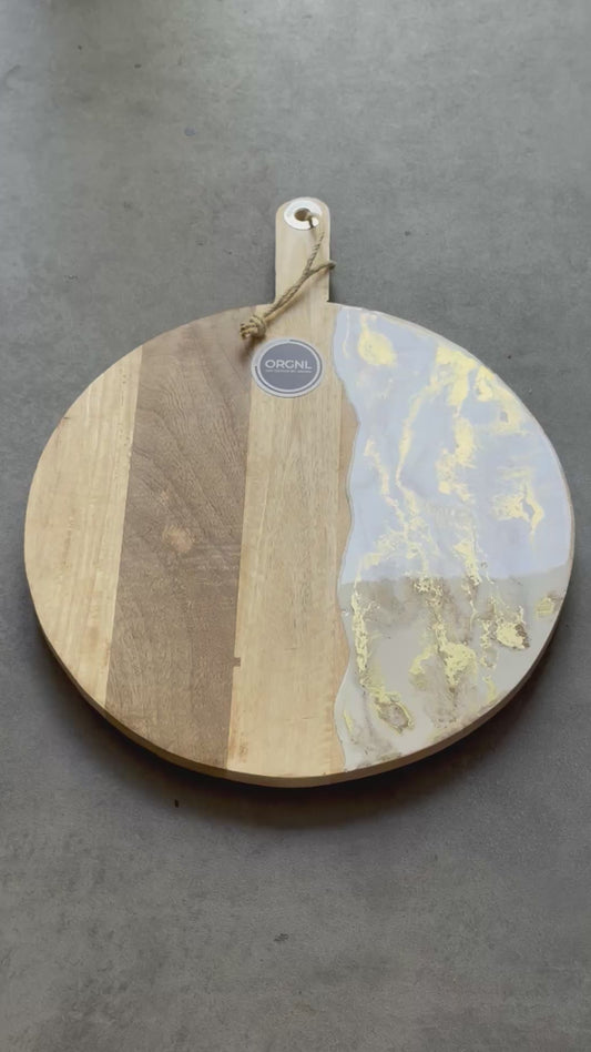 Luxe XL ronde borrelplank Deluxe beige/wit/goud