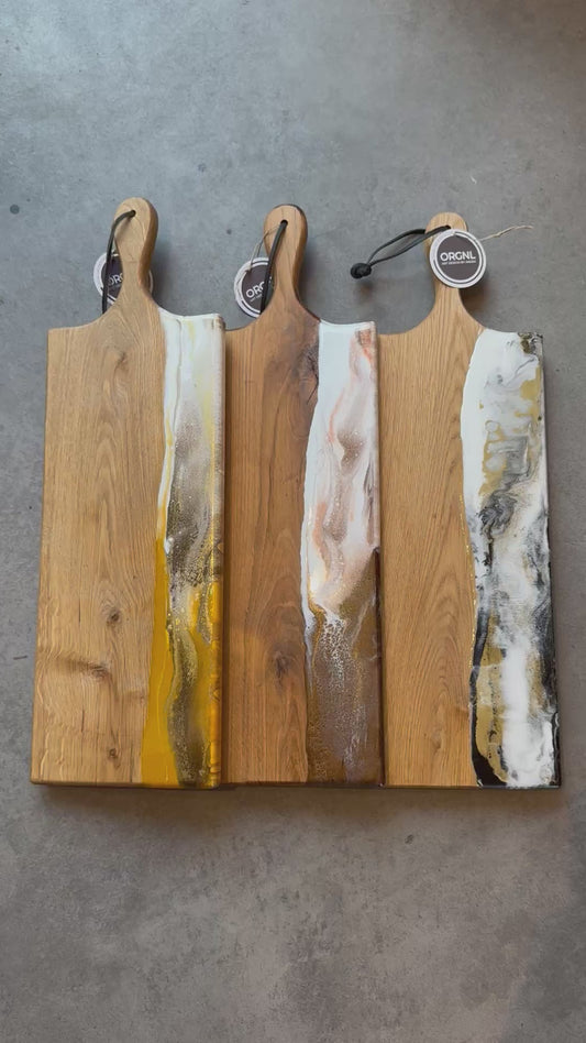 Luxe borrelplank - 60 cm - bruin/wit/brons