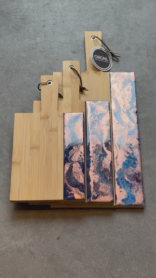 Set 3 epoxy borrelplanken blauw/wit/brons 10% korting
