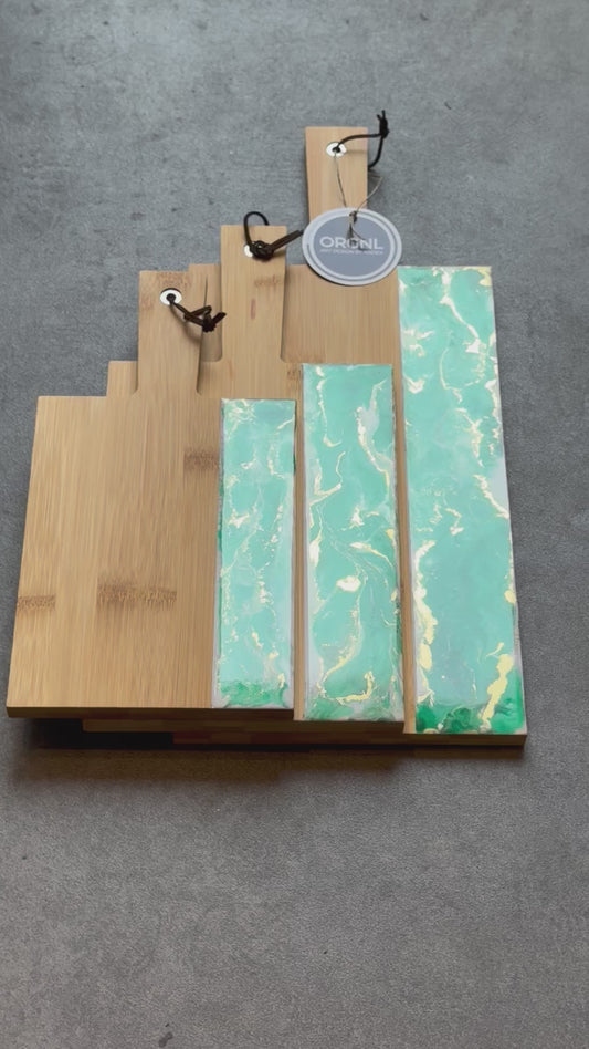Set 3 epoxy borrelplanken wit/groen/goud 10% korting