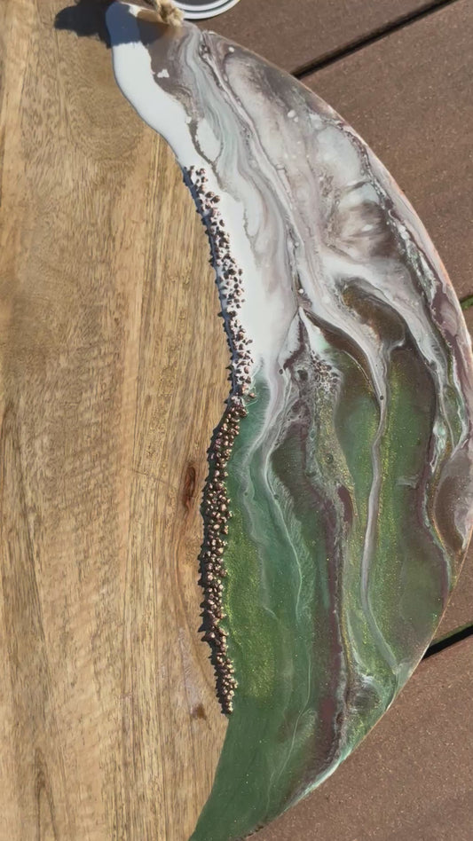 Luxe XL borrelplank olijfgroen/wit/goud/koper