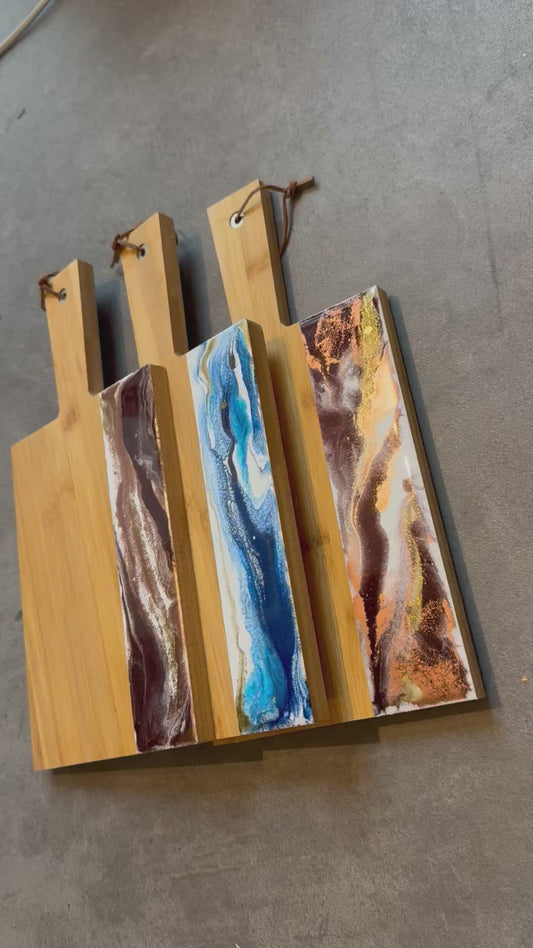 Epoxy borrelplank dark berry/brons/goud/wit maat M