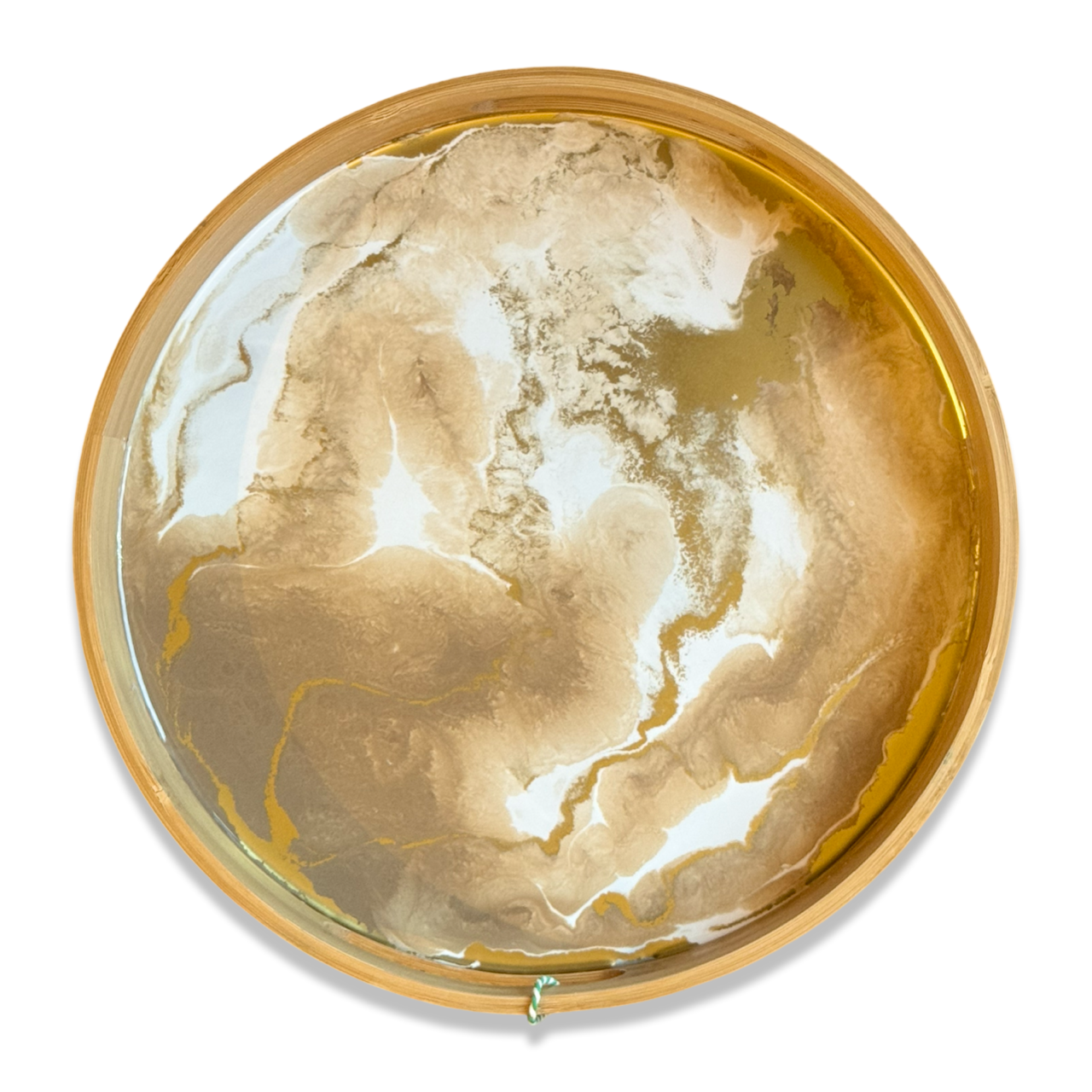 Bamboe houten epoxy dienblad wit/beige/goud