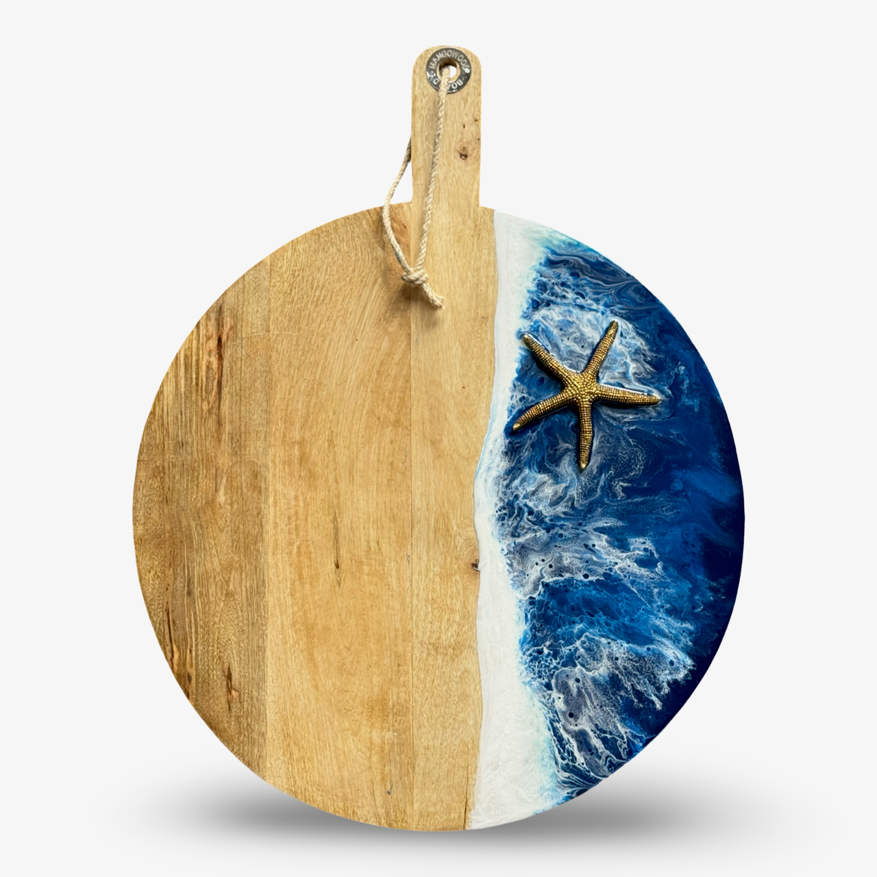 XL ronde houten epoxy borrelplank Ocean vibes zeester