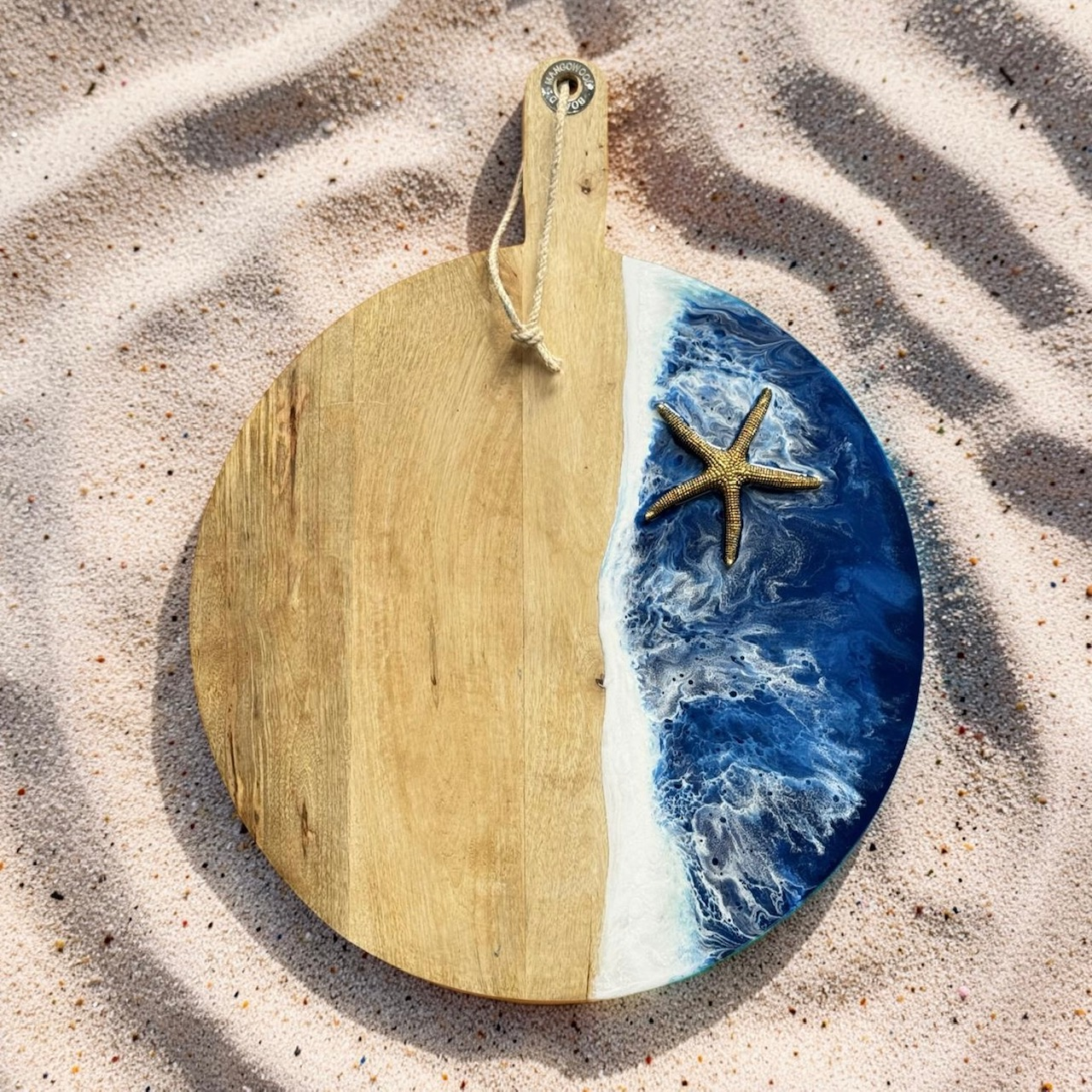 XL ronde houten epoxy borrelplank Ocean vibes zeester