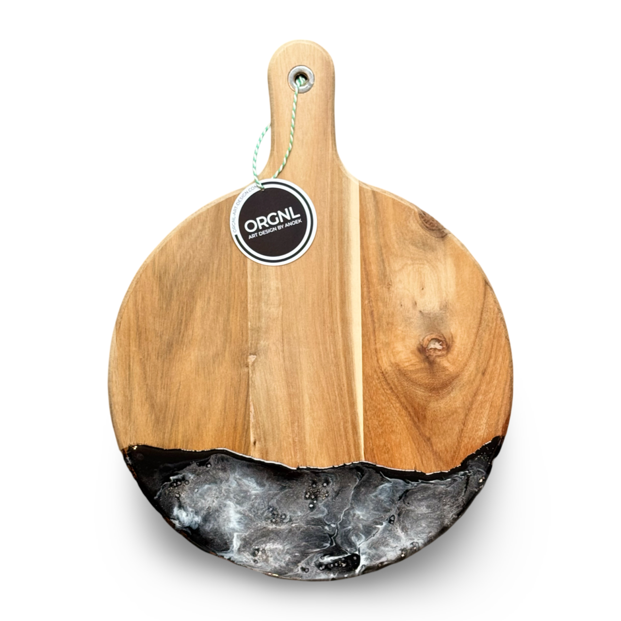 Epoxy borrelplank rond zwart/wit/zilver Ø39 cm