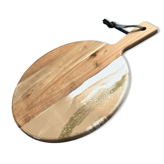 Luxe ronde borrelplank epoxy wit/beige/goud