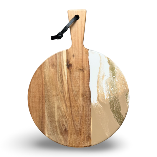 Luxe ronde borrelplank epoxy wit/beige/goud