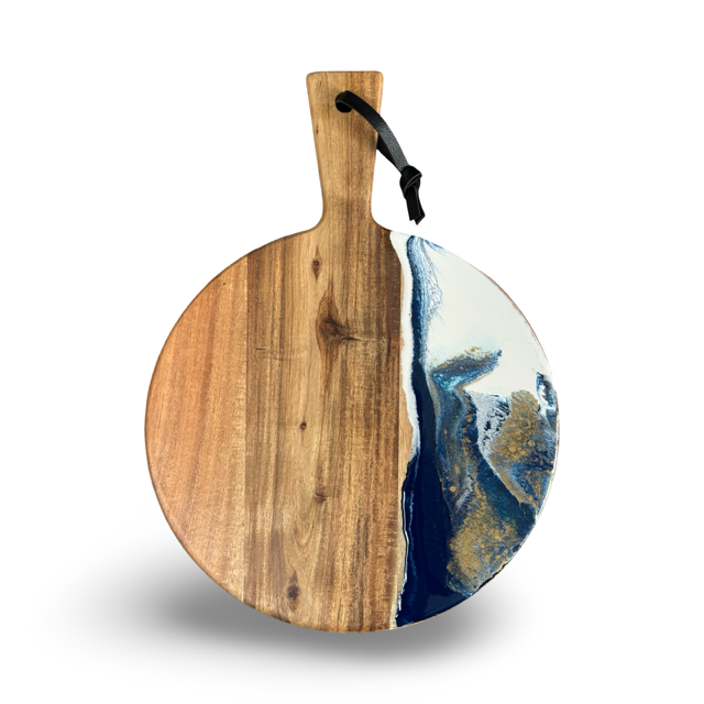 Luxe ronde borrelplank -40x30 -blauw/wit/goud