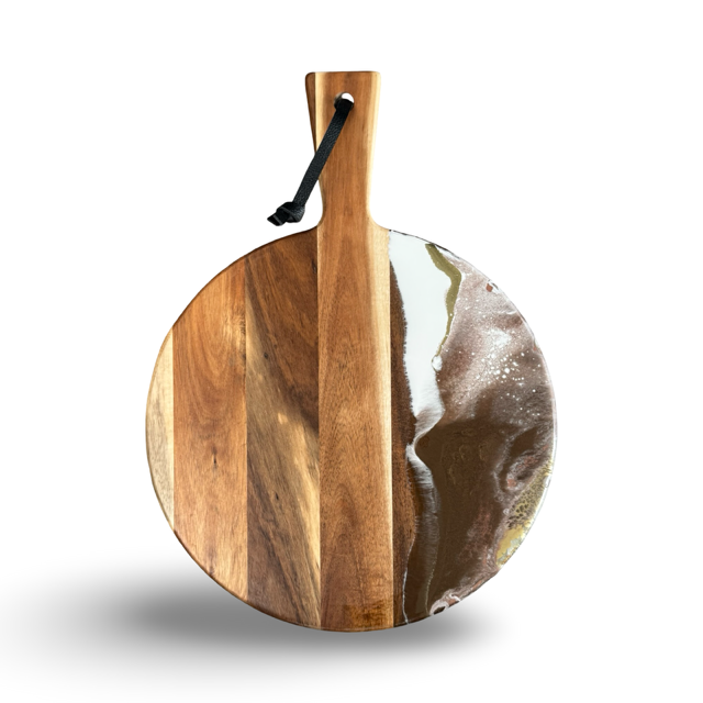 Luxe ronde borrelplank -40x30 -bruin/wit/goud