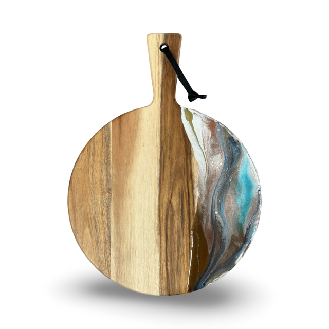 Luxe ronde borrelplank -40x30 -bruin/wit/turquoise