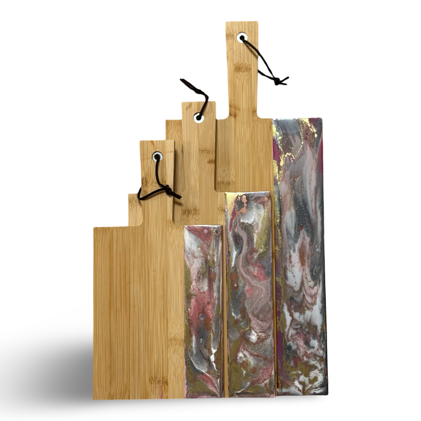 Set 3 epoxy borrelplanken roze/wit/grijs/goud 10% korting