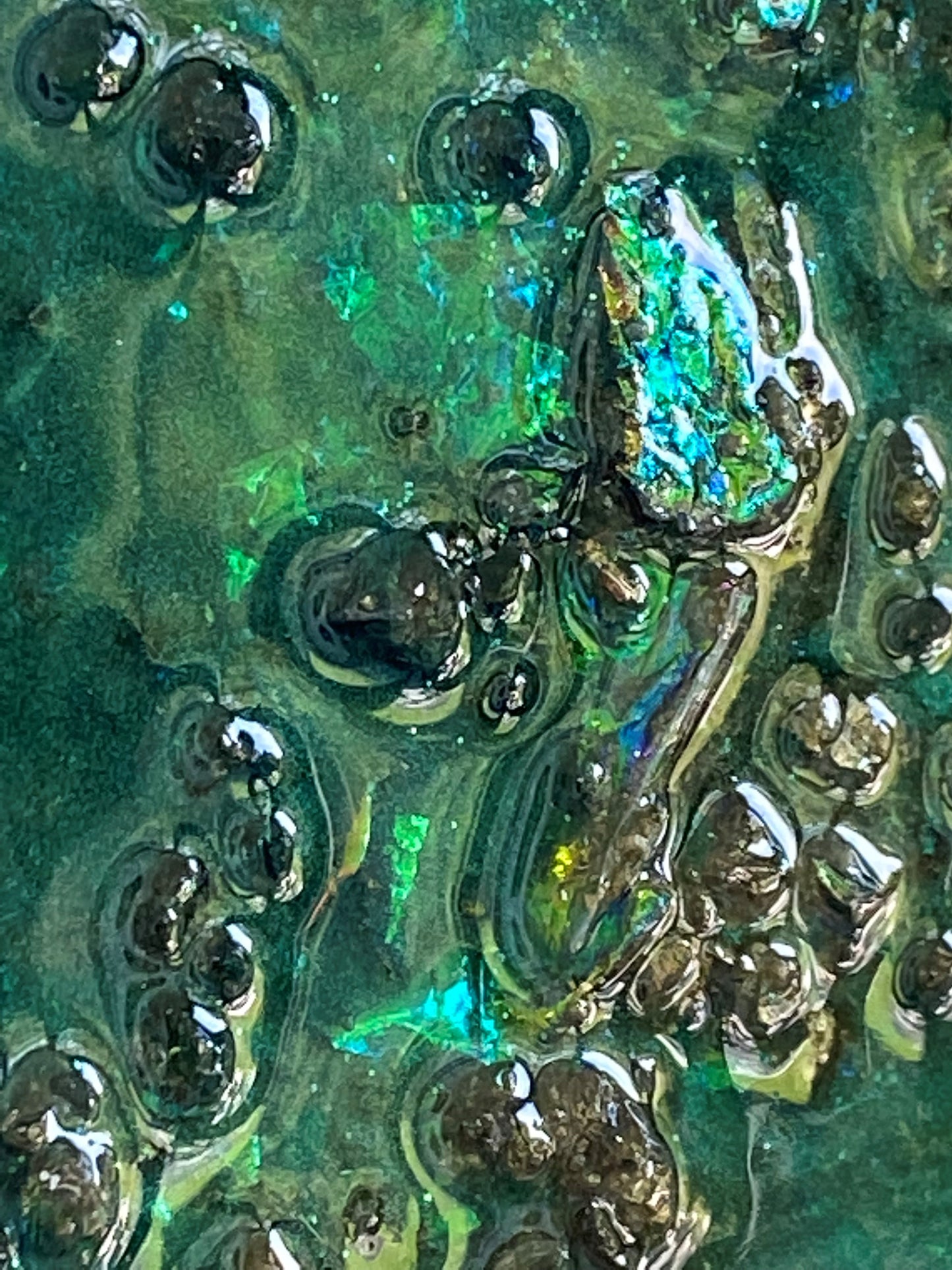 Mixed media epoxy kunstwerk - EMERALD MOON - Ø80 cm