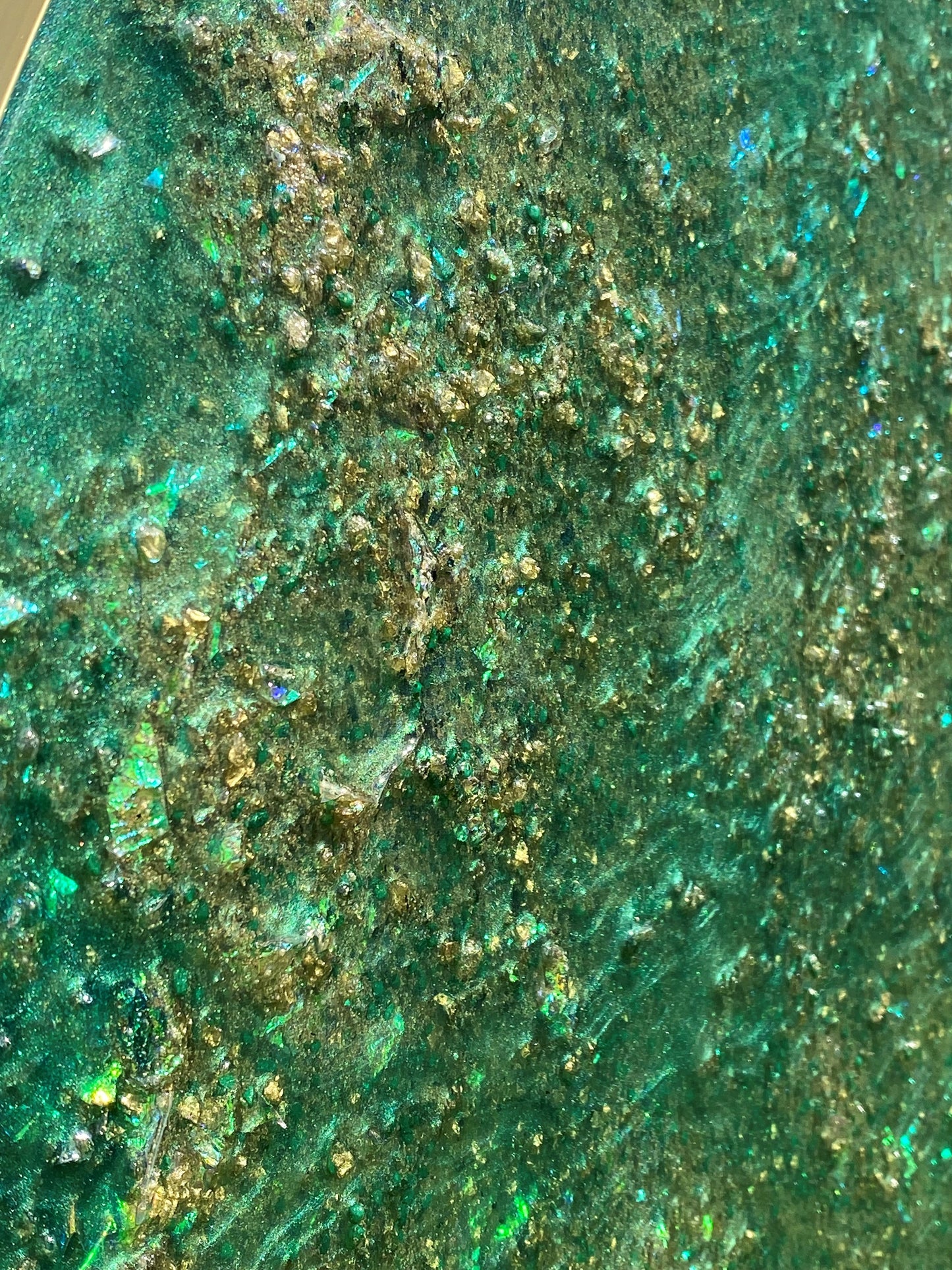 Mixed media epoxy kunstwerk - EMERALD MOON - Ø80 cm