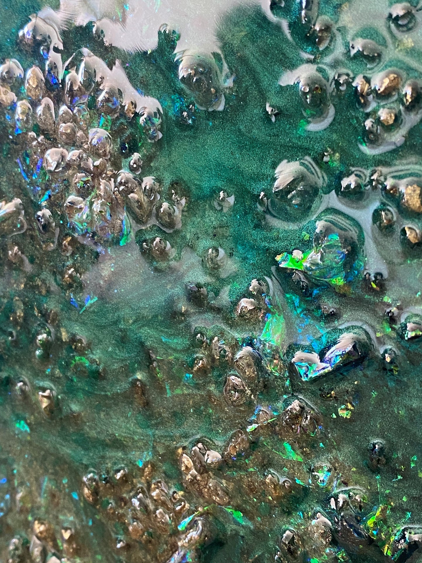 Mixed media epoxy kunstwerk - EMERALD MOON - Ø80 cm