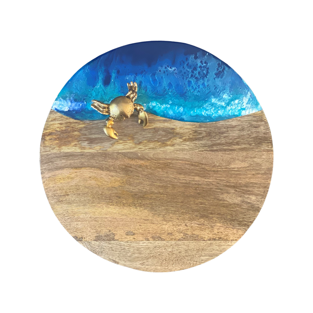 Epoxy borrelplank Ø39 cm Ocean met krab decoratie