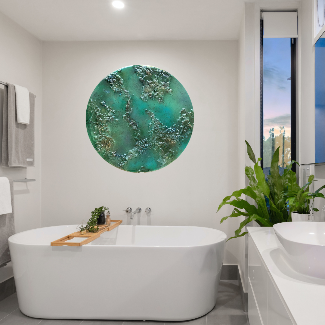 Mixed media epoxy kunstwerk- REEF - Ø30 cm