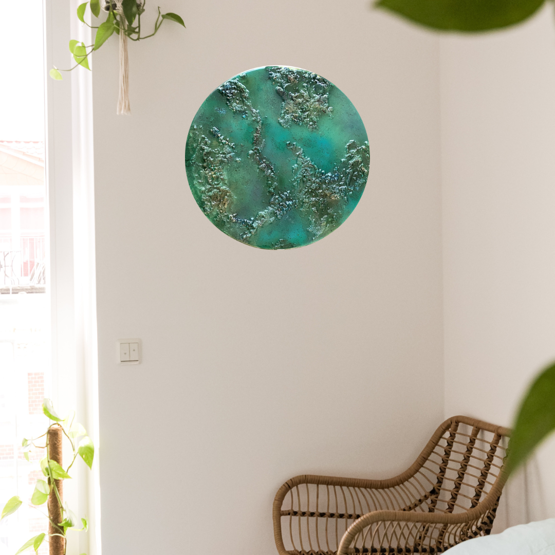 Mixed media epoxy kunstwerk- REEF - Ø30 cm