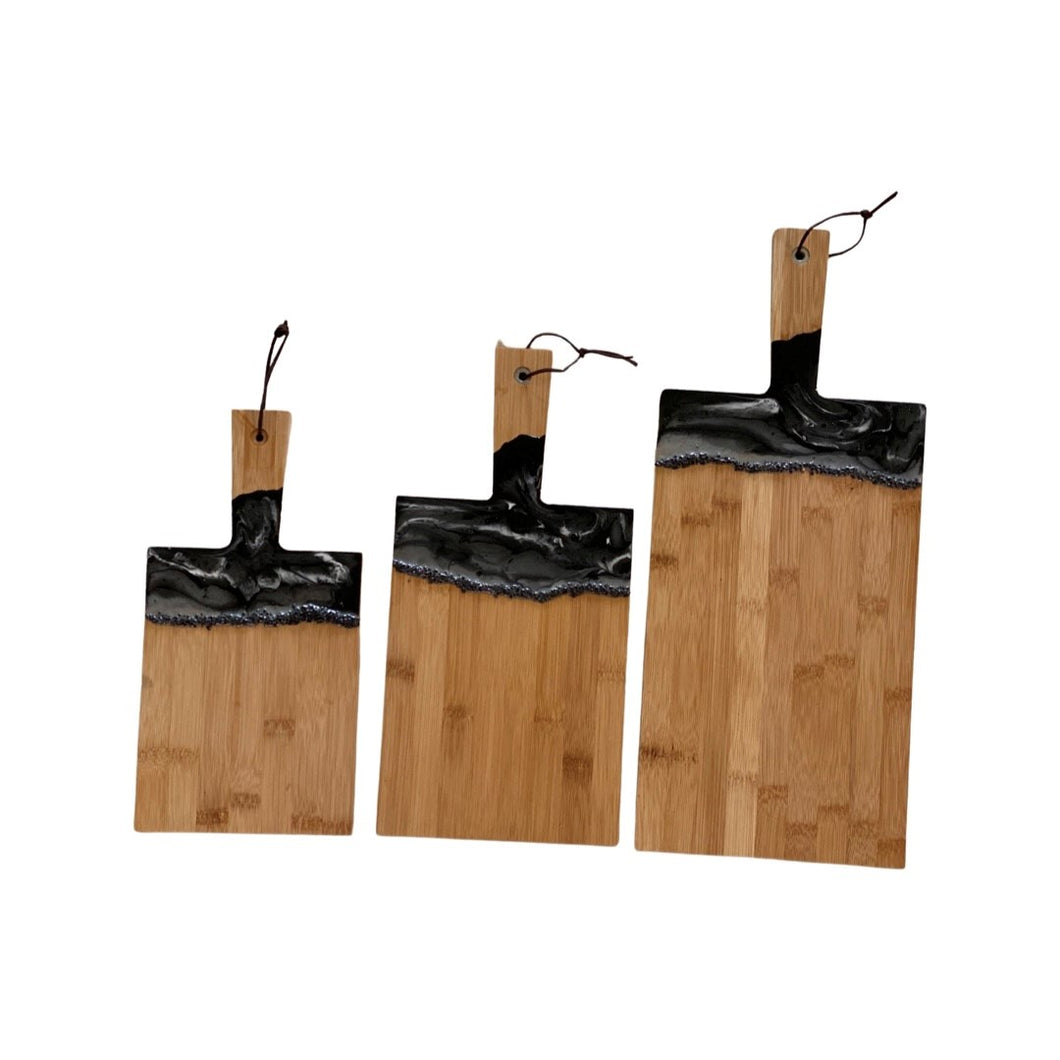 Set 3 epoxy borrelplanken zwart siersteentjes