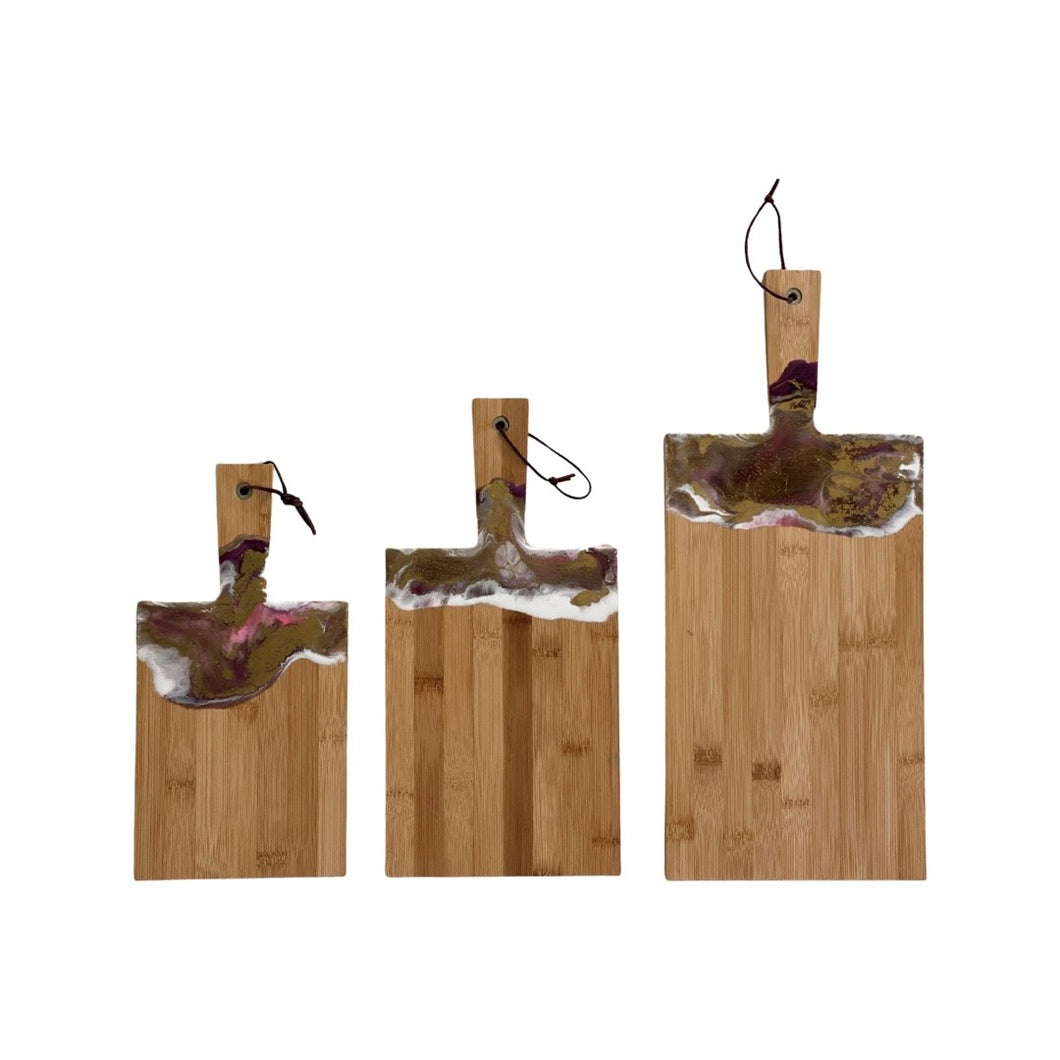 Set 3 epoxy borrelplanken bordeaux/goud